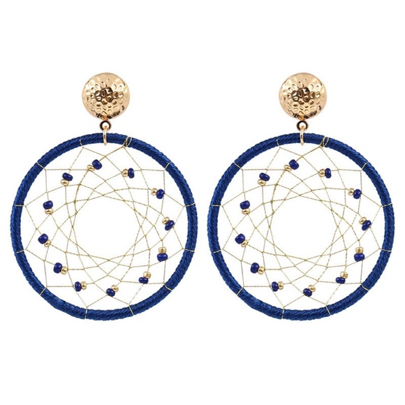 **CHLOE* Navy Dreamcatcher Design Fashion Earrings - Picture 1 of 1